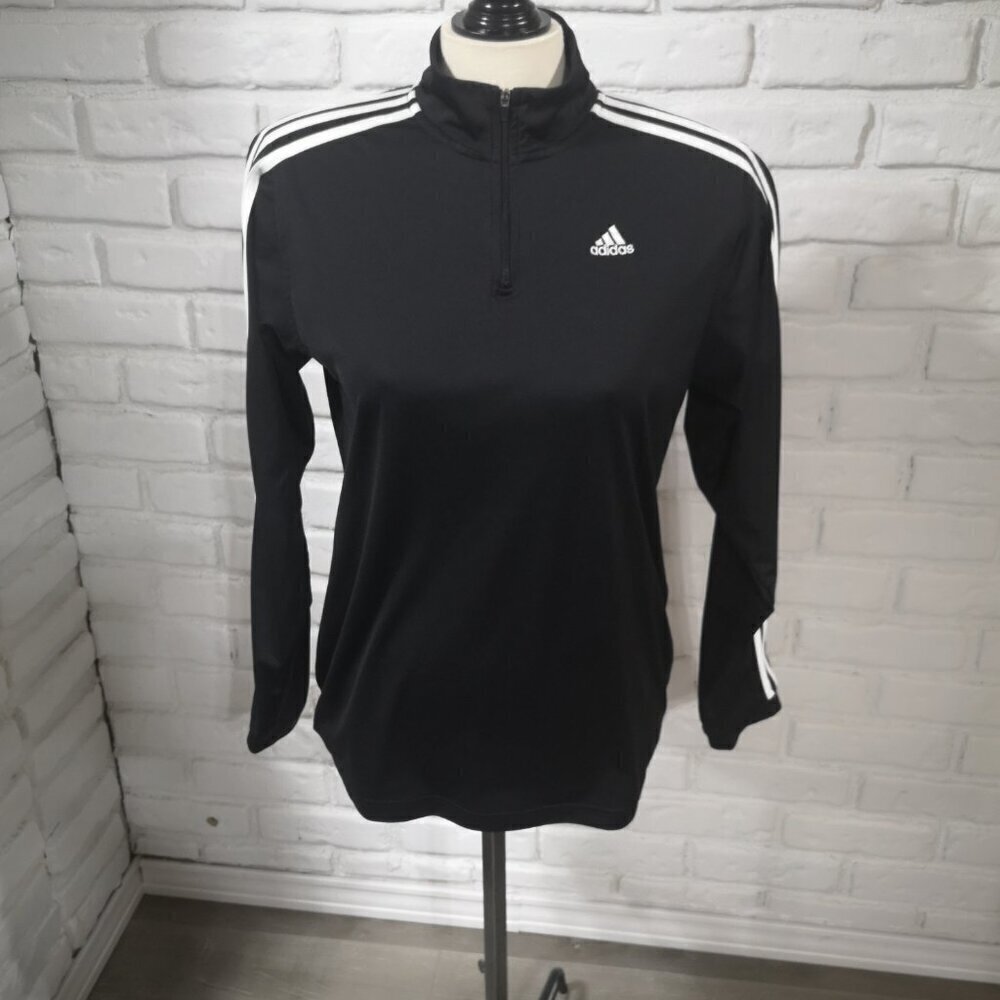 Adidas Youth's Size XL Unisex Black with White Stripes 1/4 Zip Pullover
